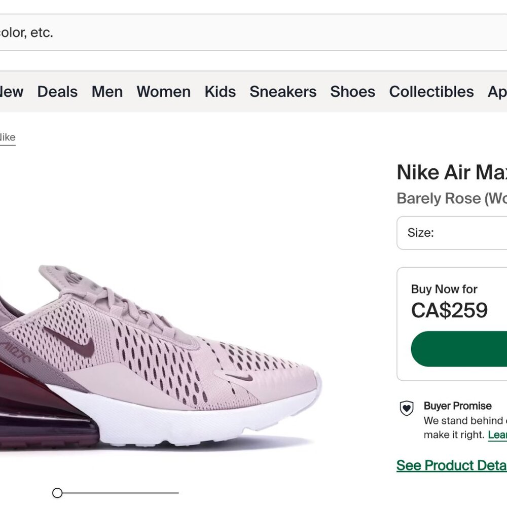 Nike Air Max 270 - Barely Rose size 7